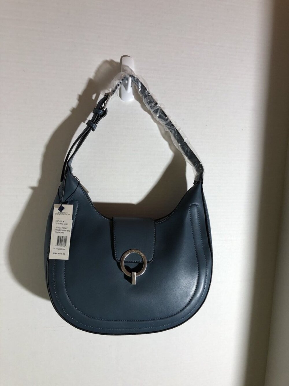 French Connection Charm Closure Hobo Bag In Legion Blue 11” x 8”